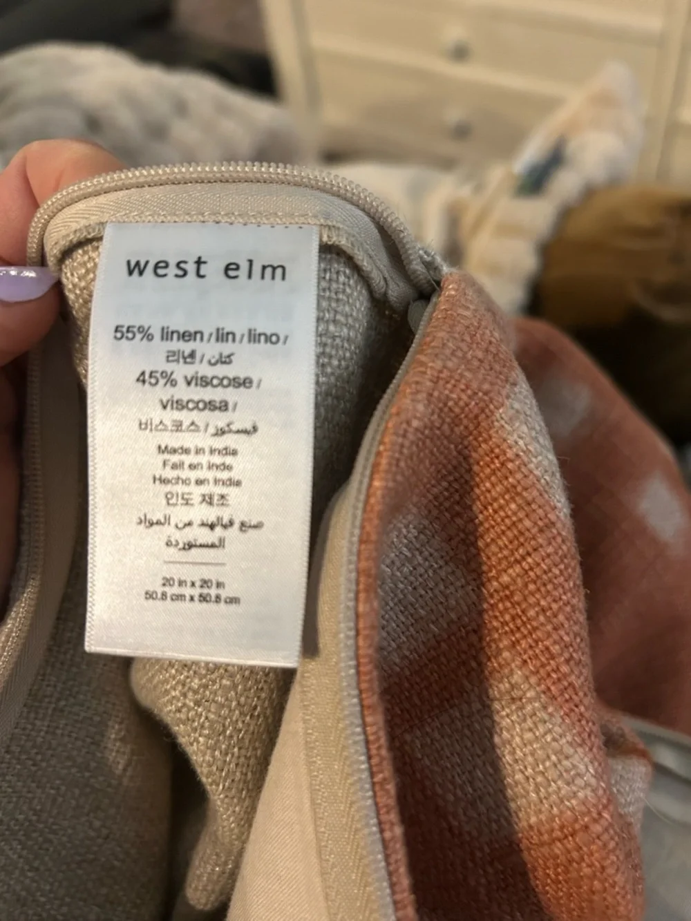 West Elm Rust and Cream Plaid Throw Pillow Pair